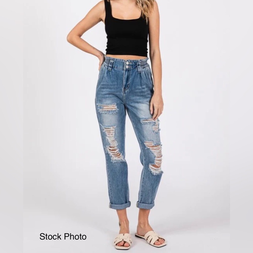NWT PETRA153 High-Rise Paper-Bag Retro Jeans 100% Cotton (3/25) - Picture 8 of 16
